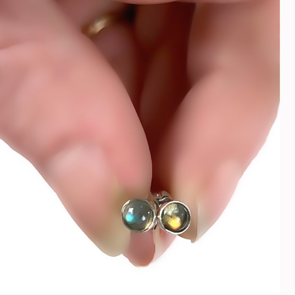 3 x 925 Sterling Silver 4MM Genuine Flash Labradorite Gemstone Stud Earrings